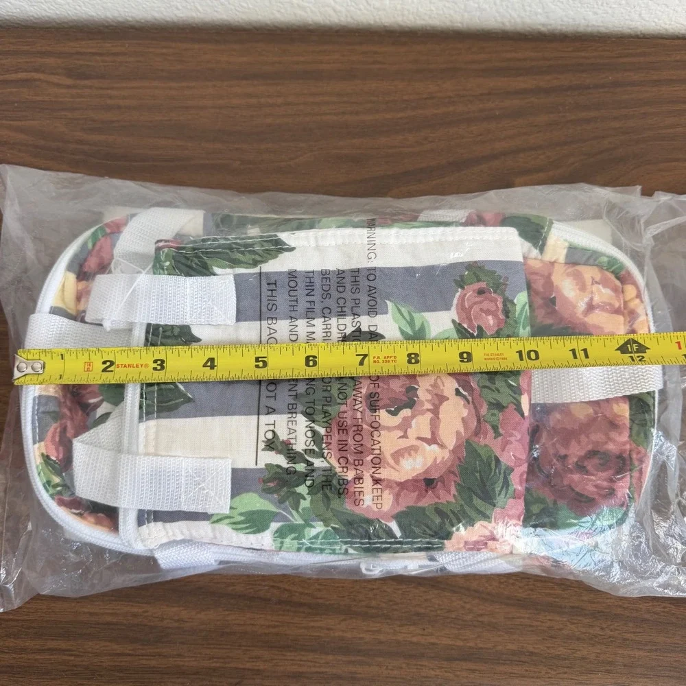 Vintage Floral Stripe Thermal Cooler Bag Blue Pink Insulated Picnic Tote New